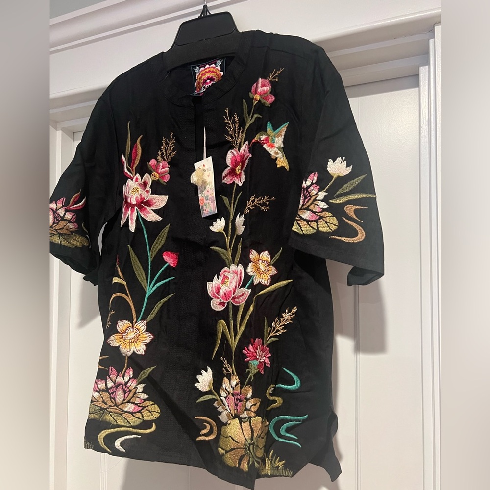 Johnny Was "Maisie" top with floral and tiger embroidery - Sz. L - Picture 8 of 11
